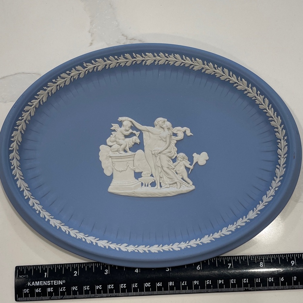 Wedgwood Jaserware. Blue and White Oval Tray